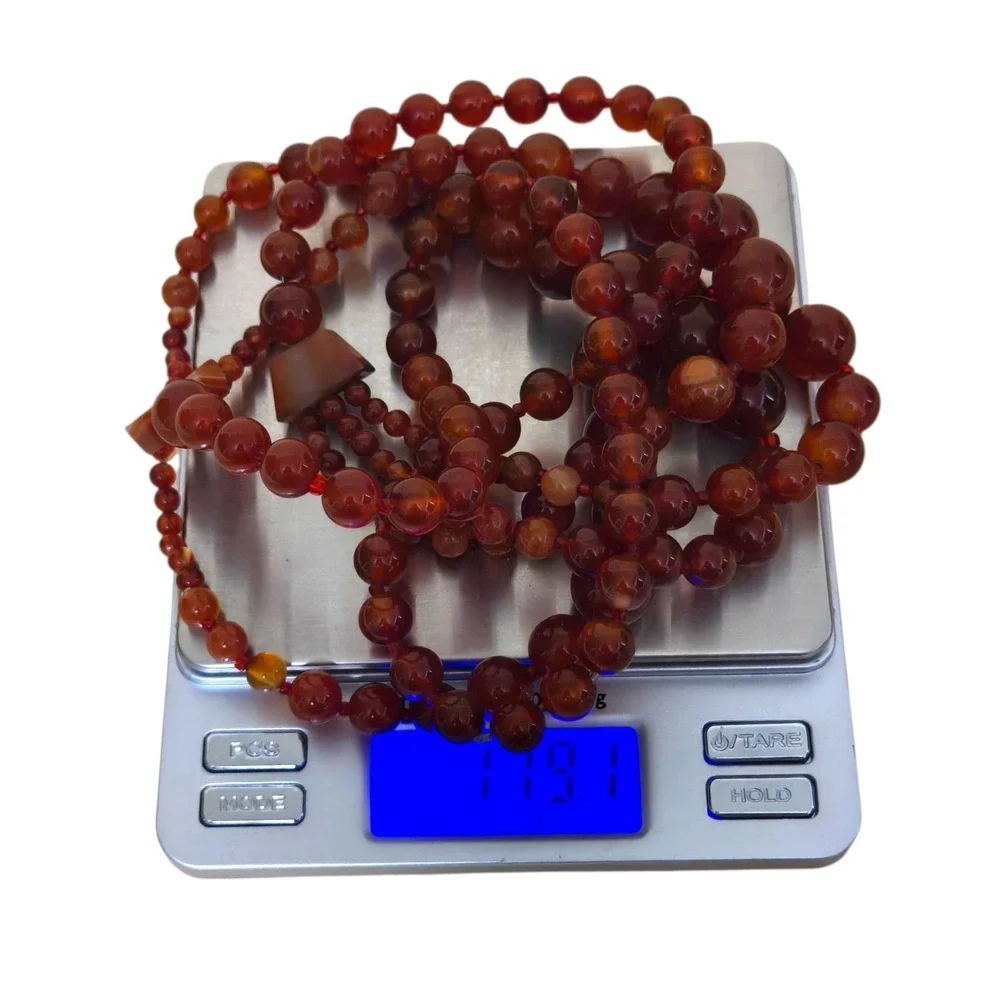 Vintage Carnelian Gemstone Graduated Beaded Triple Strand Necklace 30